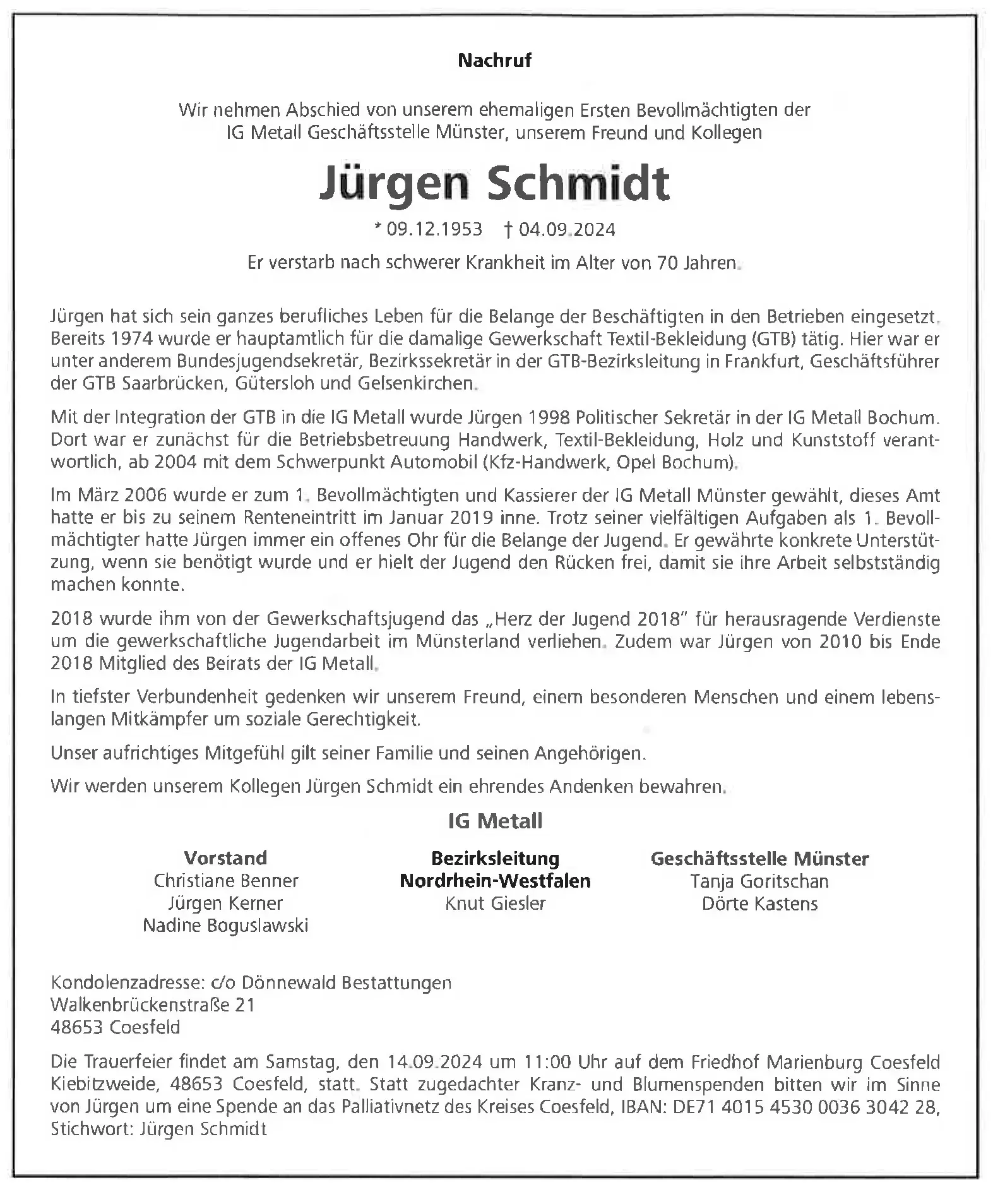 Nachruf Jürgen Schmidt