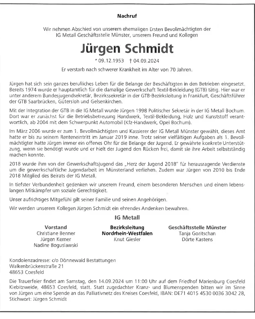 Nachruf Jürgen Schmidt