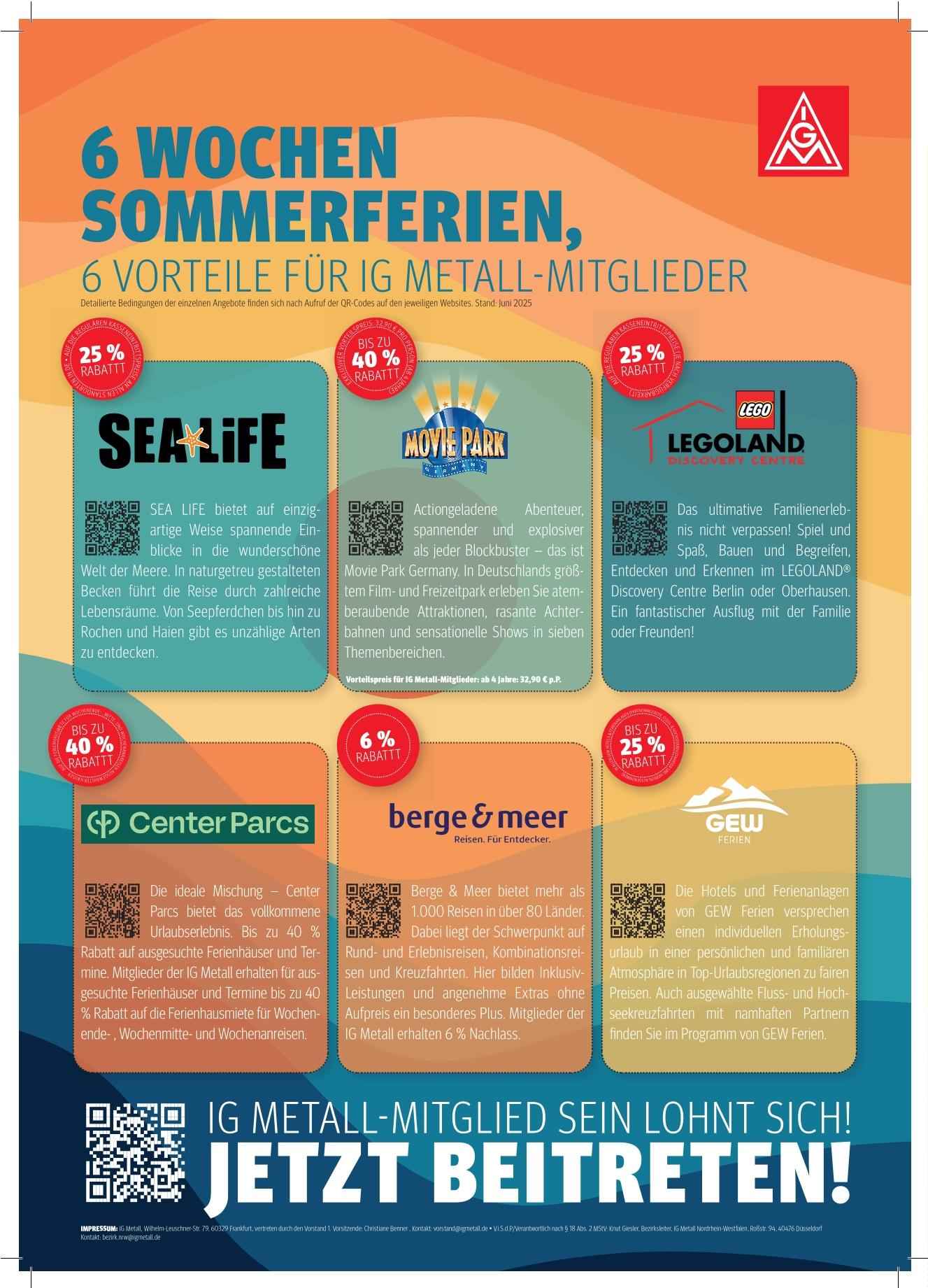 6 WOCHEN SOMMERFERIEN, 6 VORTEILE FÜR IG METALL-MITGLIEDER