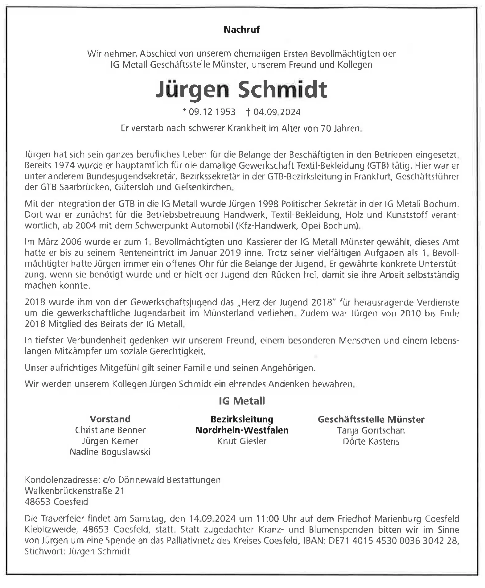 Nachruf Jürgen Schmidt